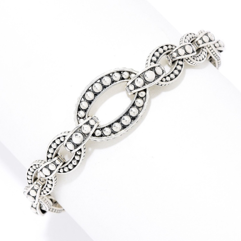 Samuel B Oval Linked Bracelet with Beaded Design in Sterling Silver